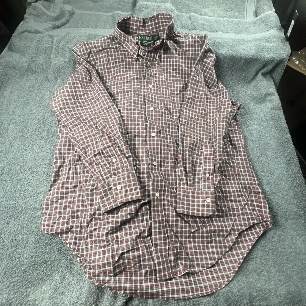 Lauren  Ralph Lauren Men's Button Down Shirt Red Black Size 17 32/33 Classic Fit